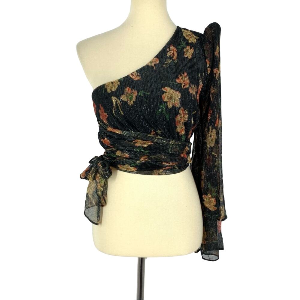 House of Harlow 1960 x Revolve Chiffon One‎ Shoulder Top Women’s XXS Metallic